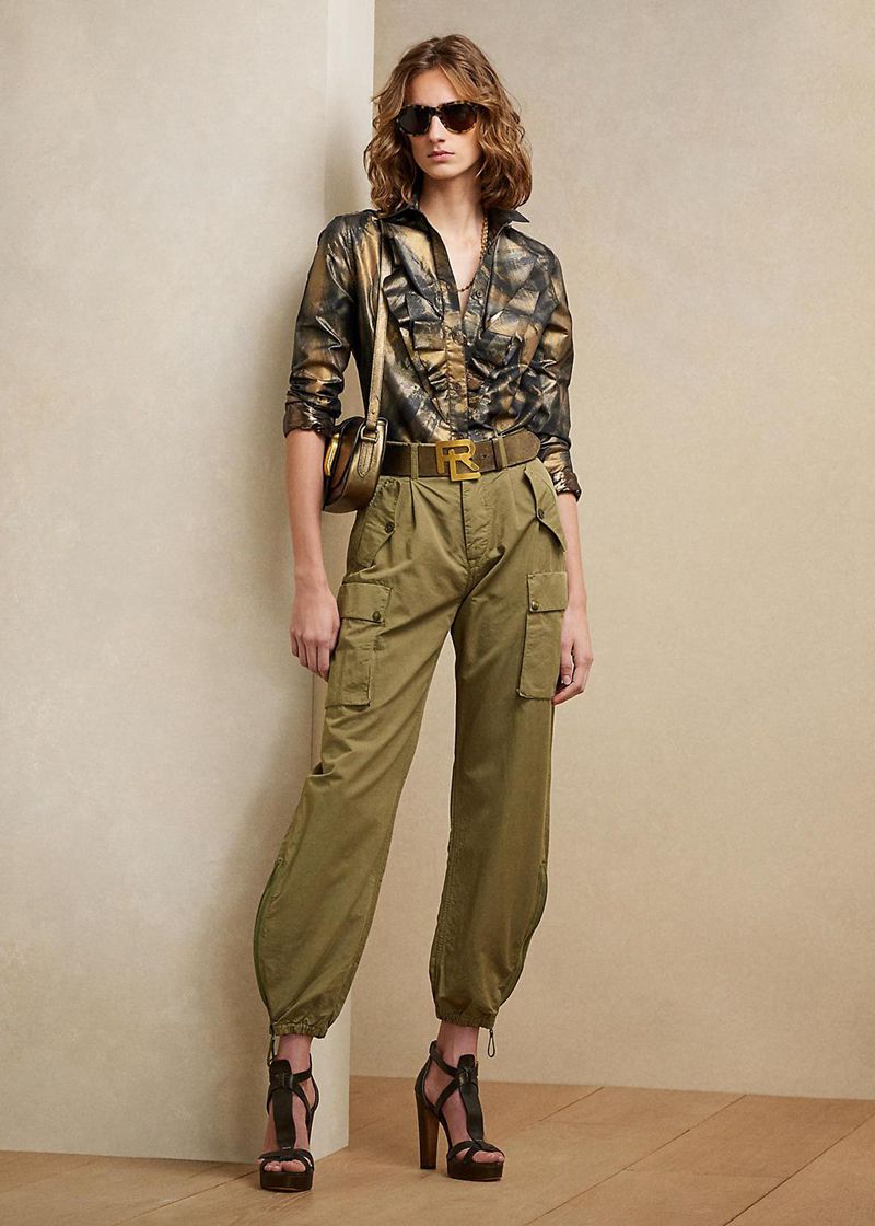 Pantalones Ralph Lauren Mujer Charlee Cotton-Linen Twill Cargo Chile Verde Oliva TXHAN-1382